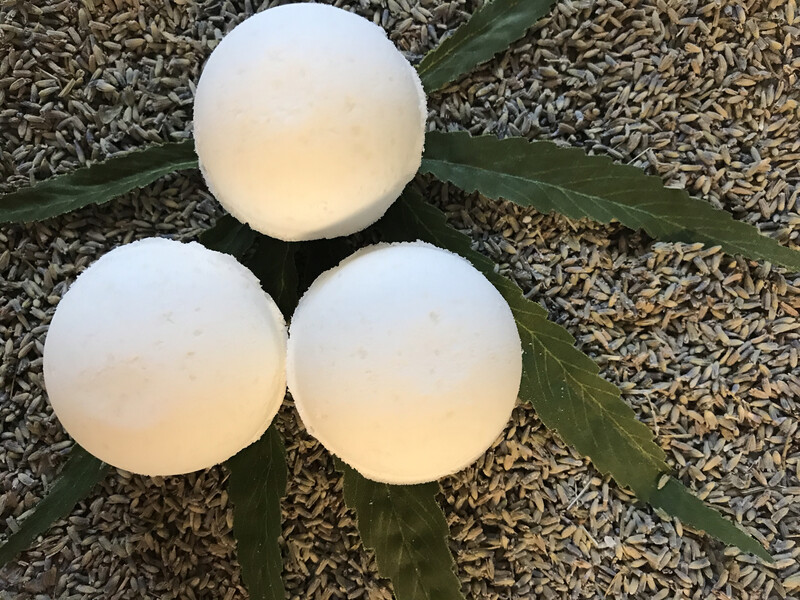 90mg CBD Infused Lavender Essential Oil Epsom Salt &amp; Coconut Oil Bath Bombs 3 Pack - For Standard Bath Tubs (3) 30mg Bath Bombs
