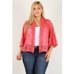 Lace Open Crop Jacket - Coral - 1X Womens