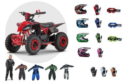 MINI KLF 50cc Racer-Pro Kids Elite 2024 Petrol Quad Bike Bundle: Youth Adventure Thrill Pack