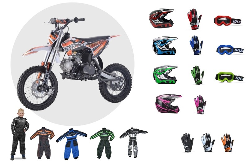 BRZ 110cc Racing Team Pro Semi Auto Pit Bike 14/12" Bundle: Youth Adventure Thrill Pack