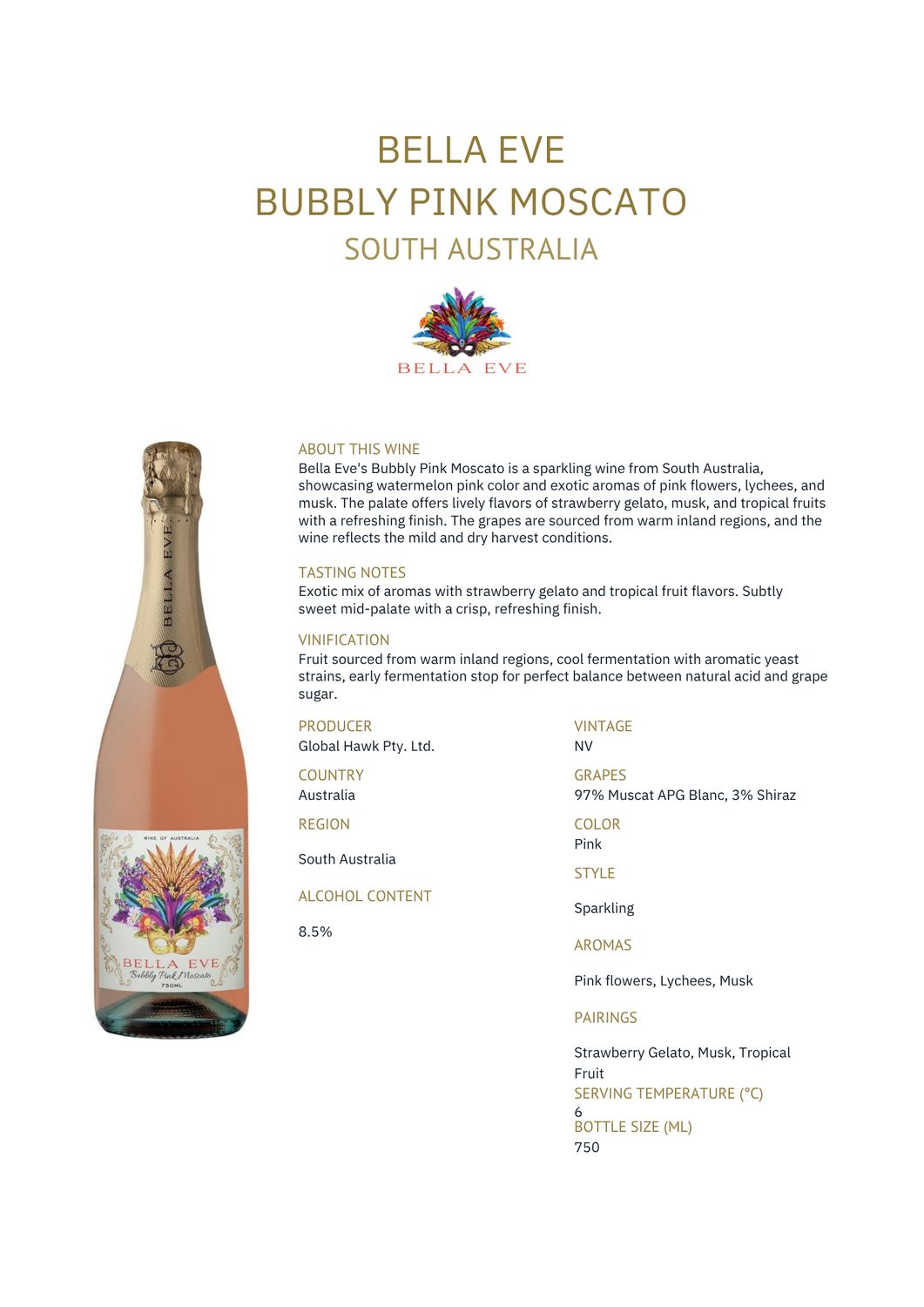 BELLA EVE BUBBLY PINK MOSCATO