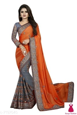 Georgette Saree  With Colorful  Embroidered  Motifs Along The Border : Kavya Fashion