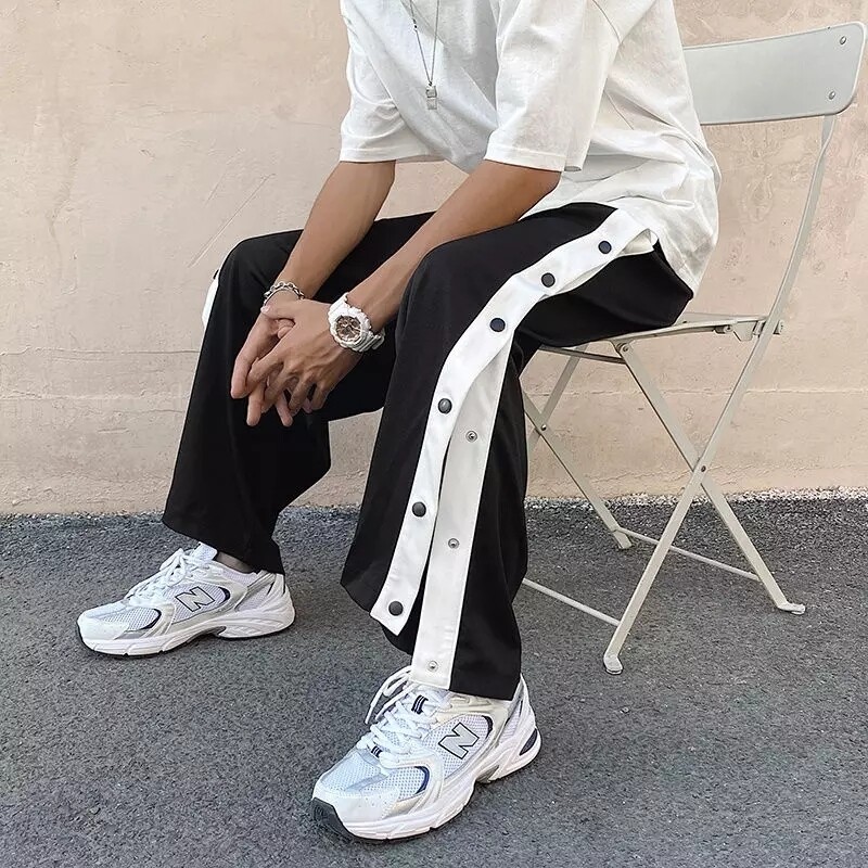 Straight Pants Men&#39;s Fashion Cotton Casual Pants Men Streetwear Wild Loose Hip-hop Button Trousers Mens Joggers Sweatpants
