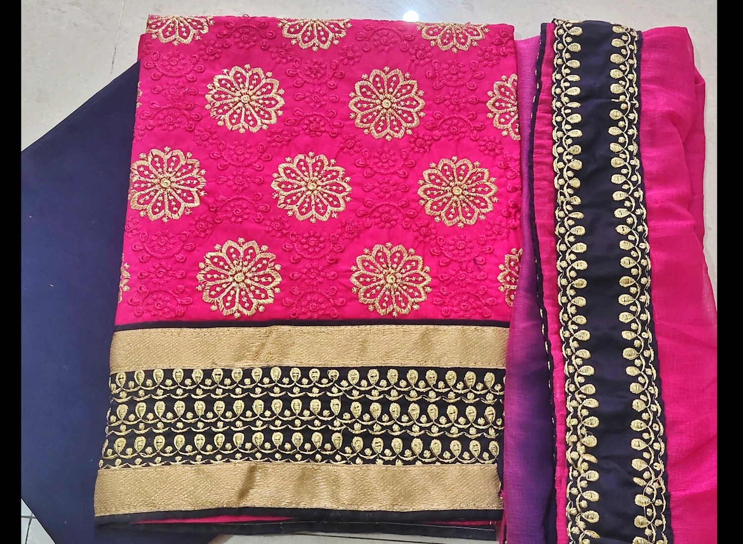 Trendy Unstitched full kurta Embroidery designer dress with ready Dupatta