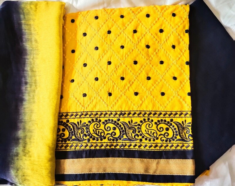 Ethnic Embroidery Unstiched designer dress with ready Dupatta