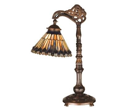 19 Inch H Tiffany Jeweled Peacock Bridge Arm Desk Lamp Table Lamps