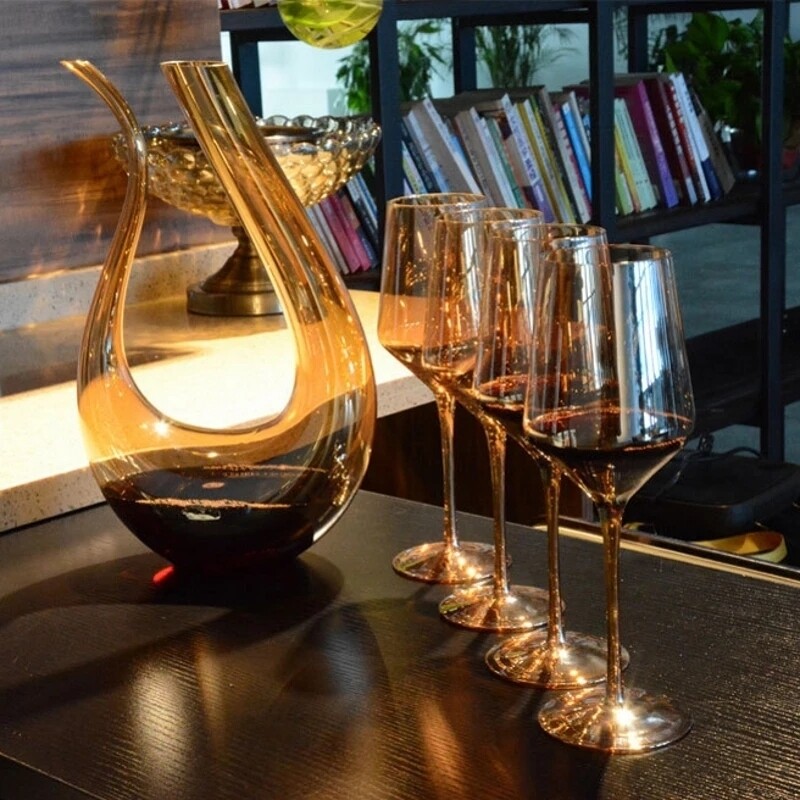 Gold Red Wine Crystal  Set With Decanter