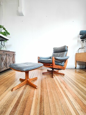 Lied Mobler Armchair and Footstool Designed by Soda Galvano in the 1970s.