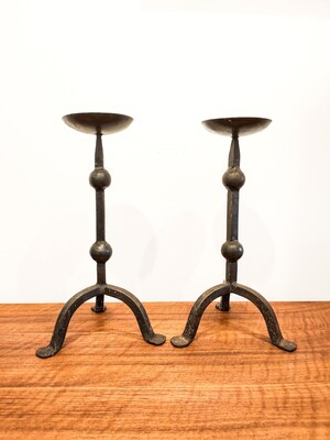 Brutalist Wrought Iron Candle Holders