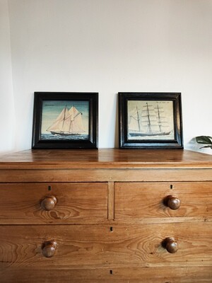 A Pair of Vintage Print on Board Sailing Ships