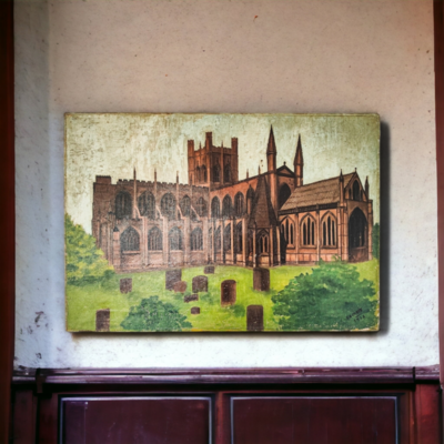 Vintage 1928 Oil Painting of Chester Cathedral on Canvas
