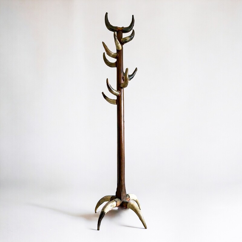 A  Late 19th Century Scottish Steer Horn and Oak Estate Made Coat Stand