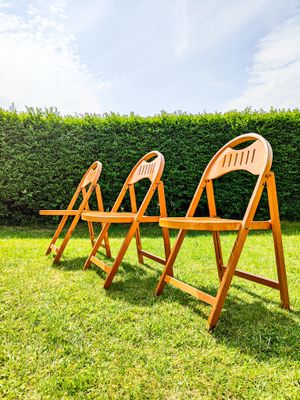 A Trio Of OTK Plywood and Beech Folding Chairs.