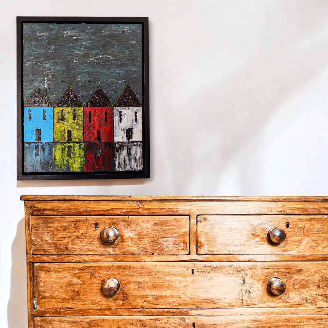 Contemporary Framed Acrylic on Canvas titled 'Our House'