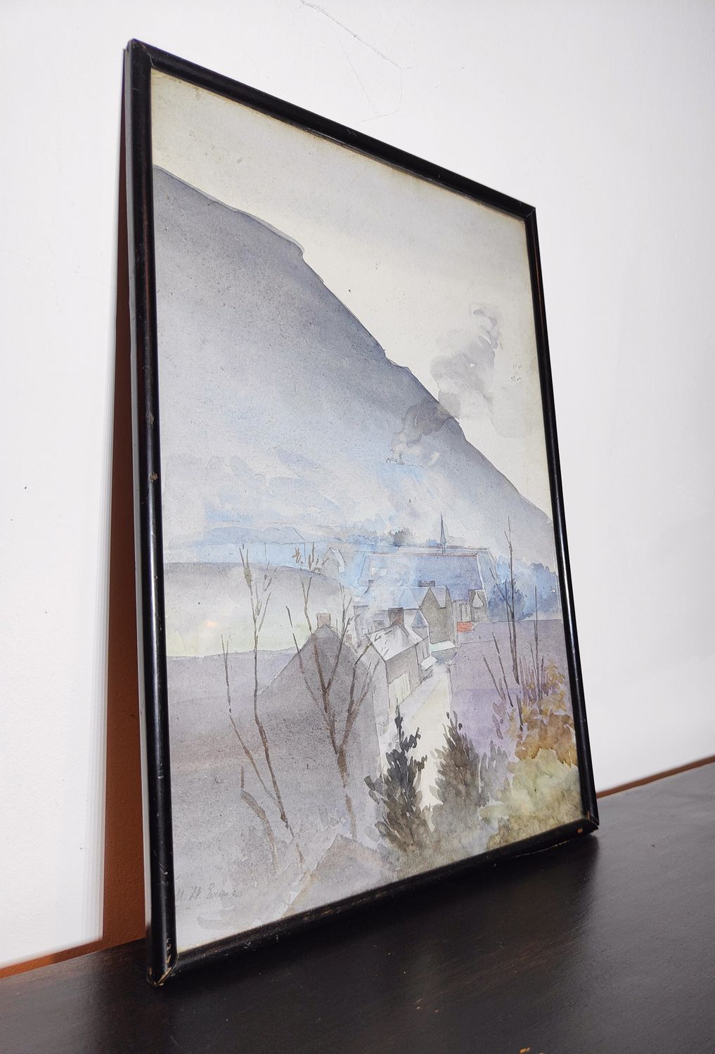 A mid century watercolour painting of 'Penmaenmawr mountain after the rain'.