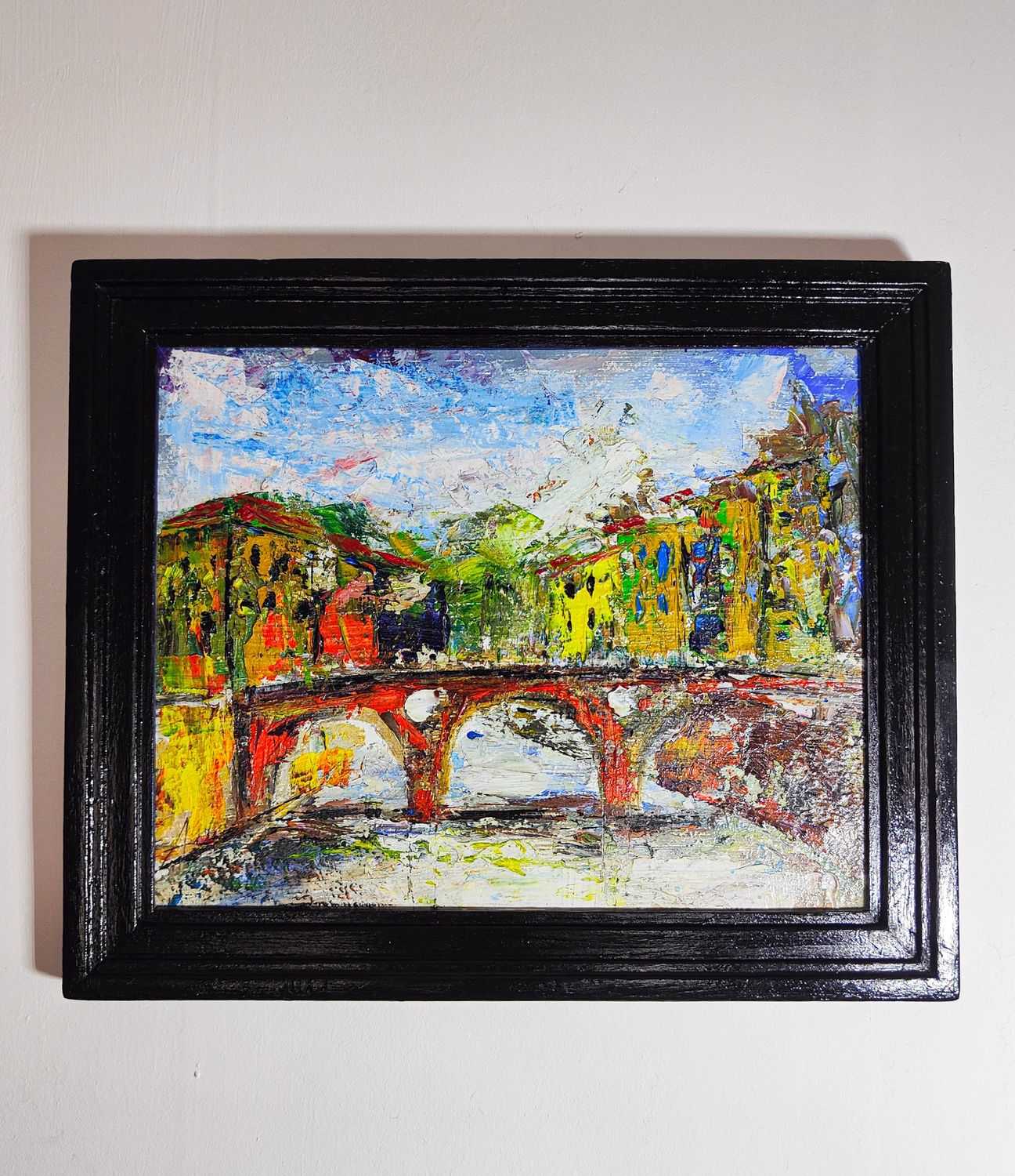 European Scene Mid Century Framed Oil on Board