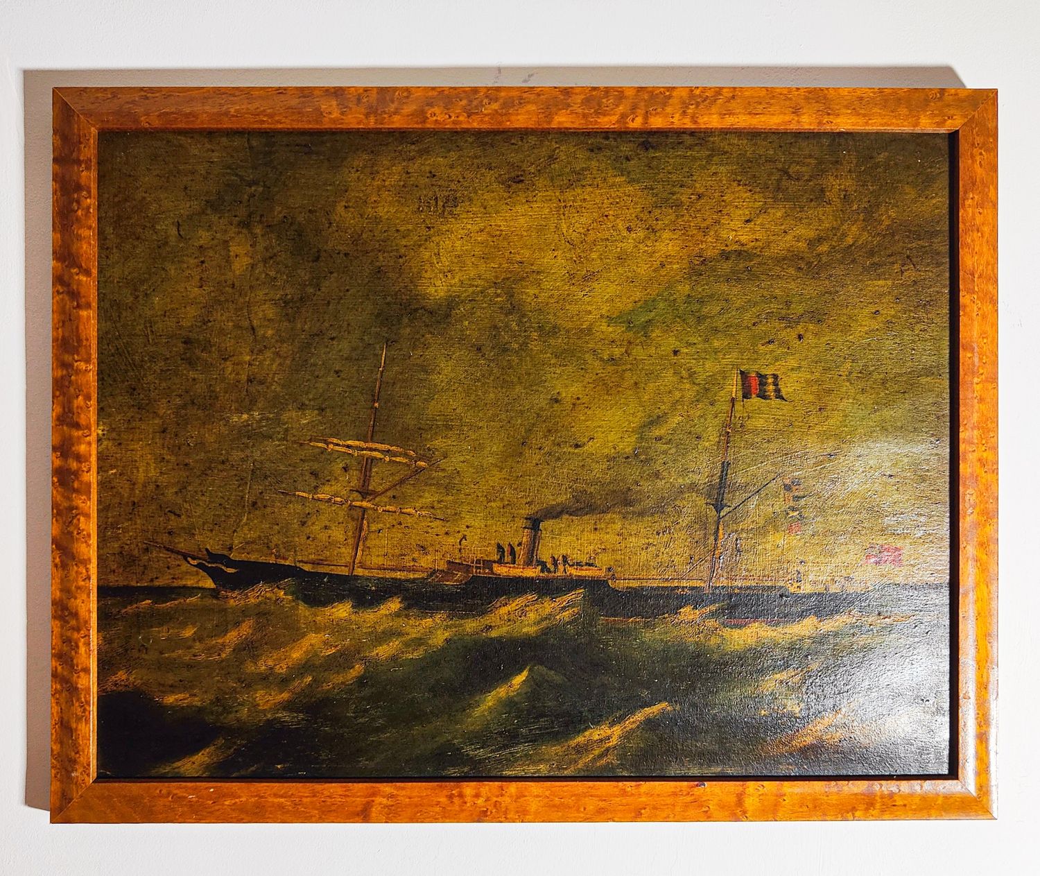Sail Steam Boat Framed Oil on Canvas