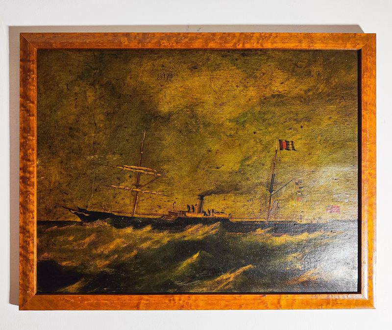 Sail Steam Boat Framed Oil on Canvas