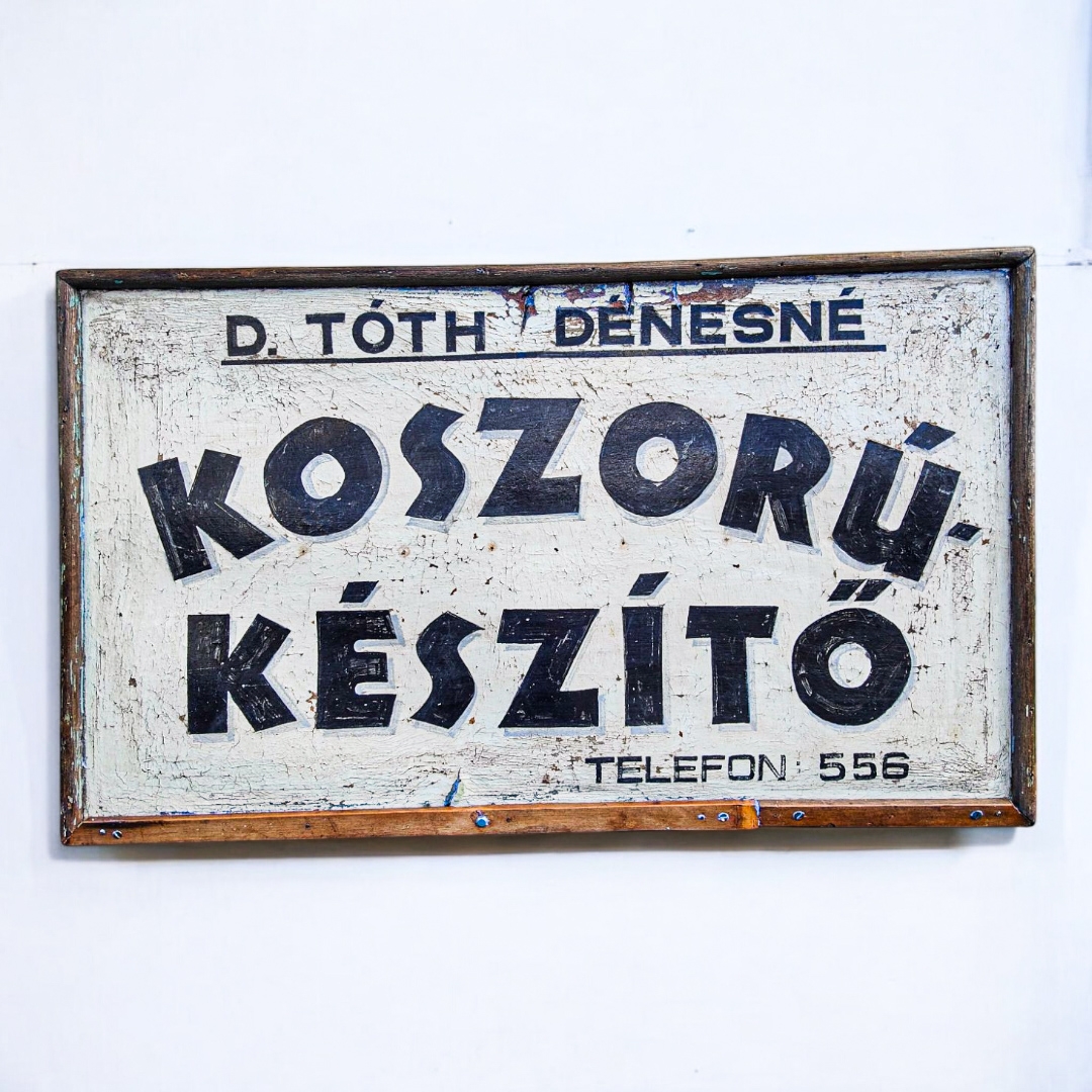 Post War Hungarian Wooden Business Sign