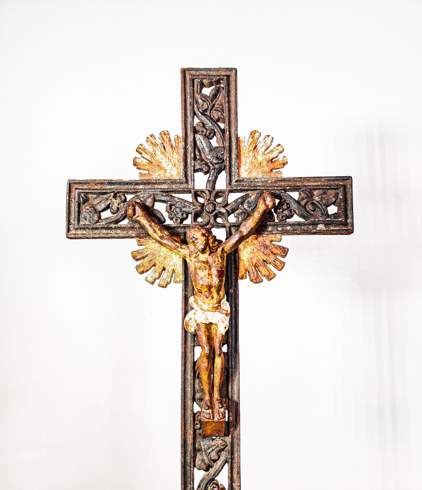 French Circa 19th Century Cast Iron Altar Crucifix