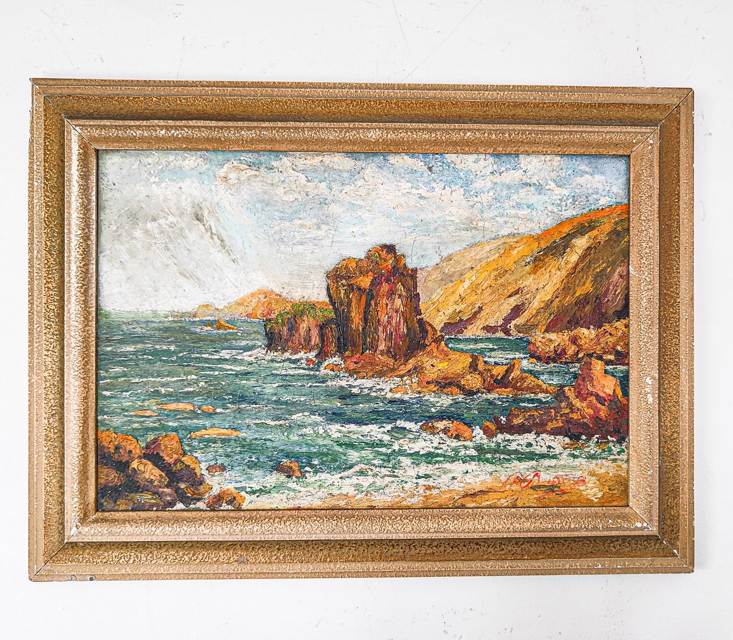 French Oil on Canvas Coastal Scene