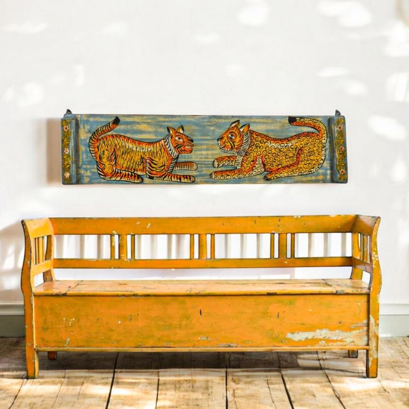 19th Century Hardwood Indian Painted Window Shutter Panel