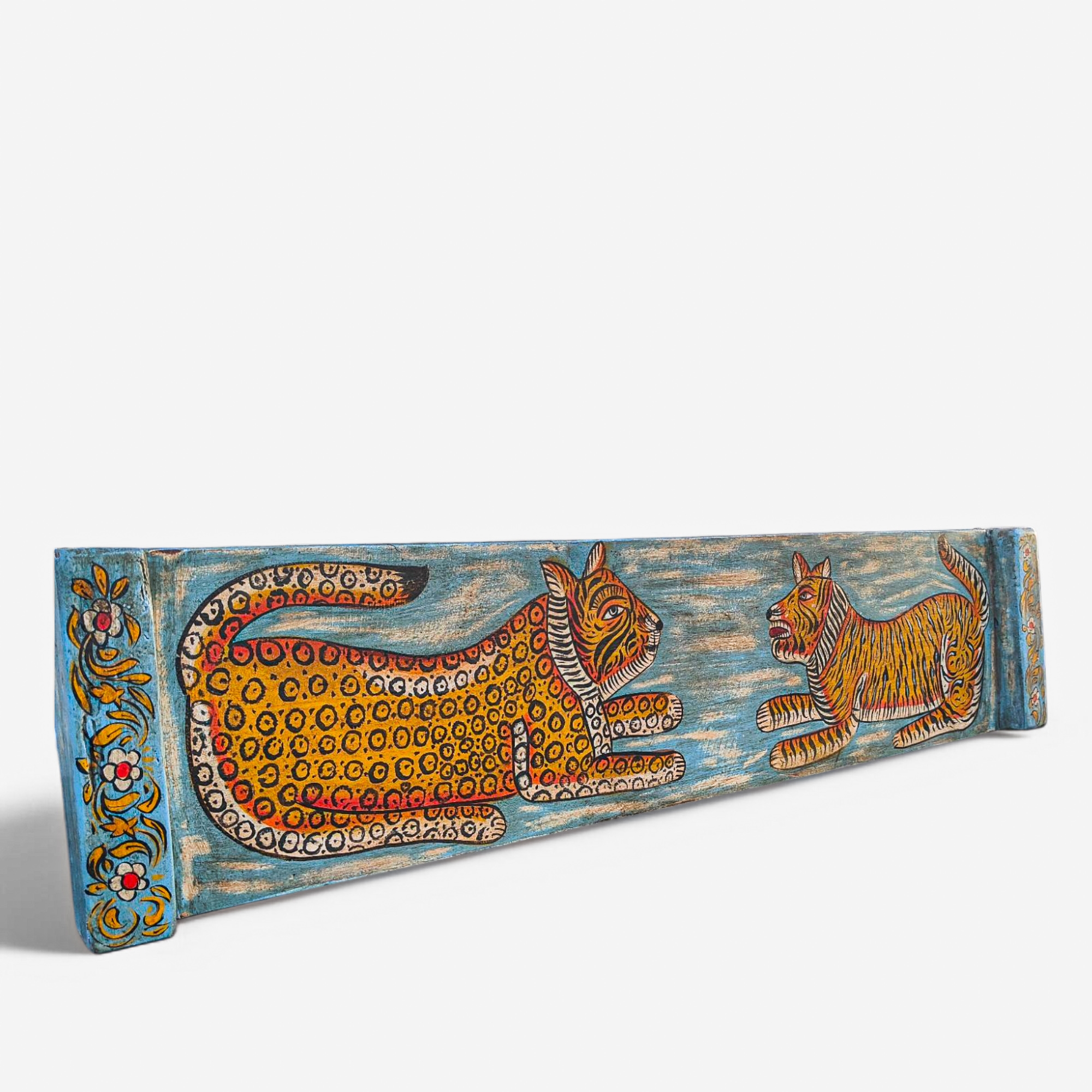 19th Century Hardwood Indian Painted Window Shutter Panel