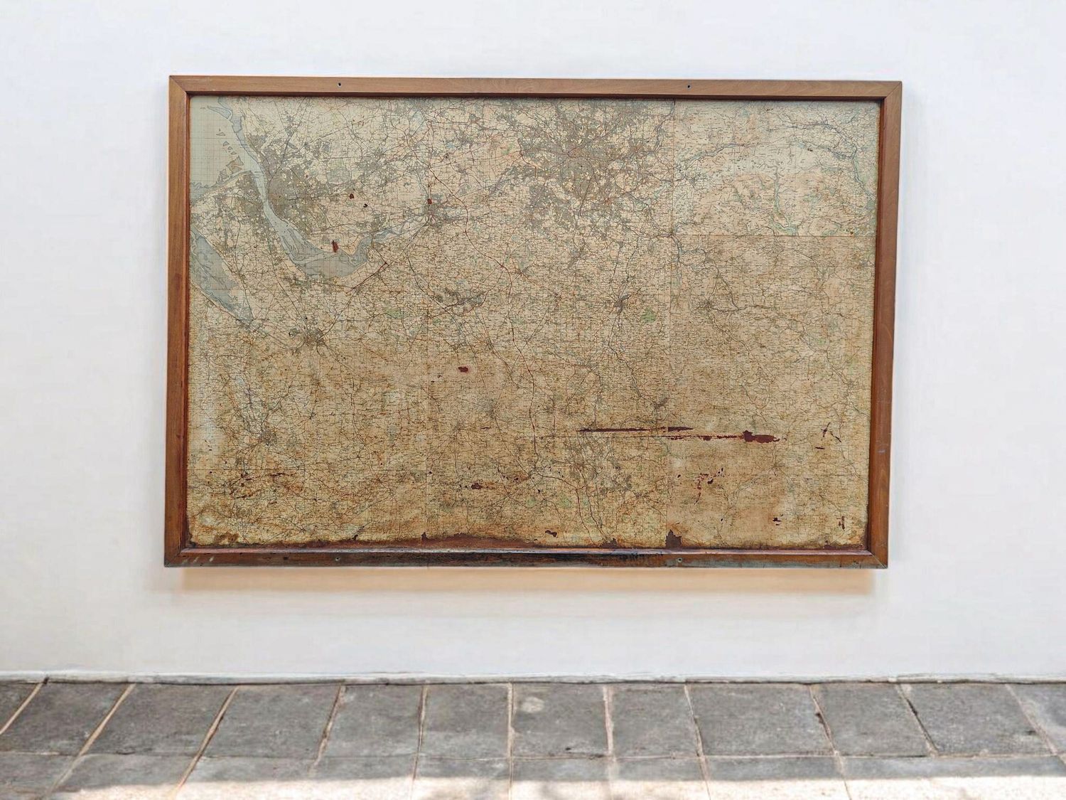 Large Mid Century Framed Map of the North West of England