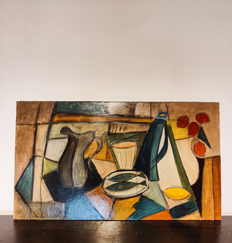 Abstract Mid Century Still Life Oil on Board Abstract Mid Century Still Life Oil on Board