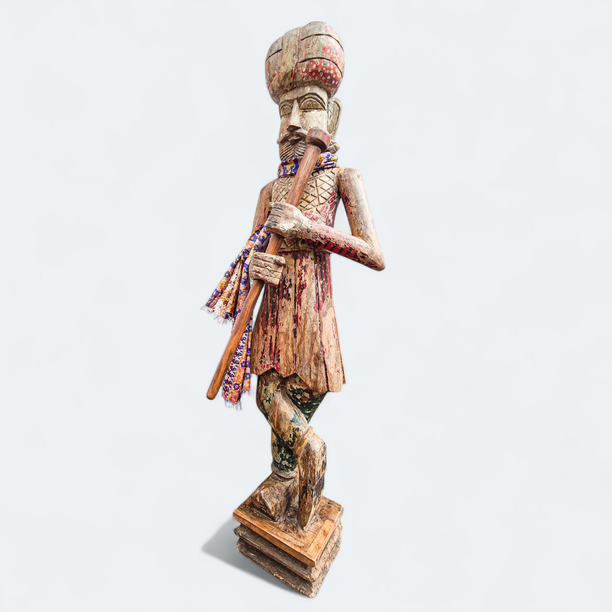 Large 19th Century Indian Chowkidaar Watchman Teak Statue