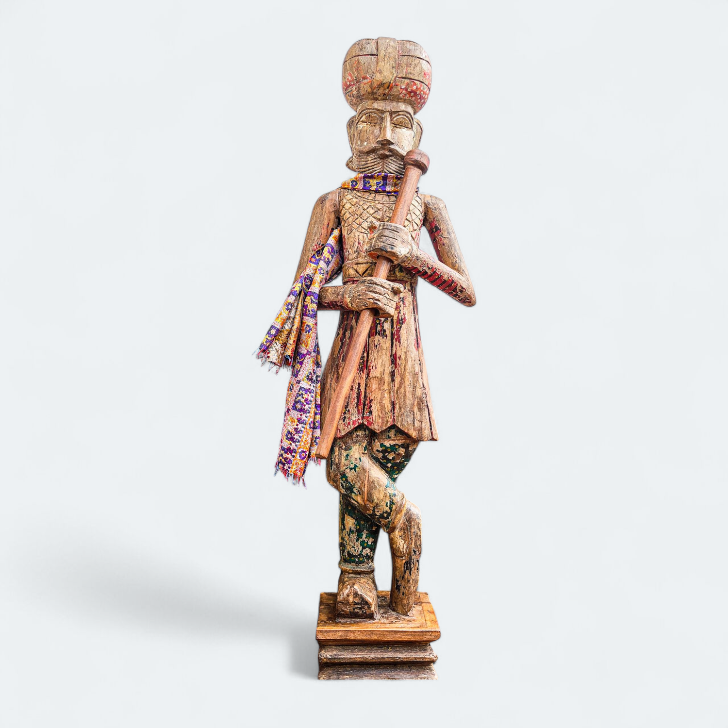 Large 19th Century Indian Chowkidaar Watchman Teak Statue