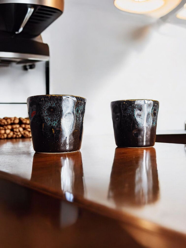 Portuguese Peacock Design Stoneware Ceramic Espresso Cups