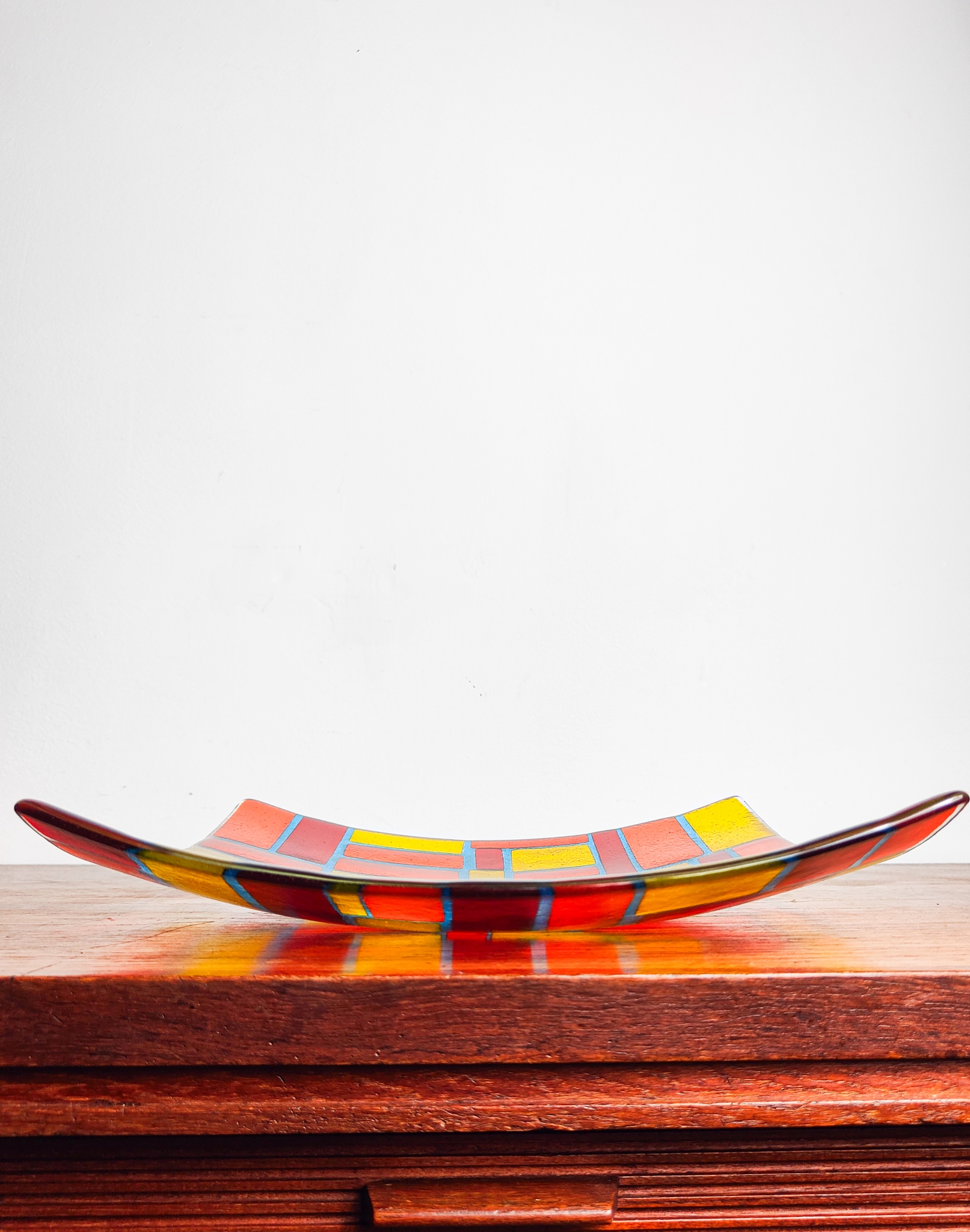 Fused Glass Geometric Mid Century Style Bowl