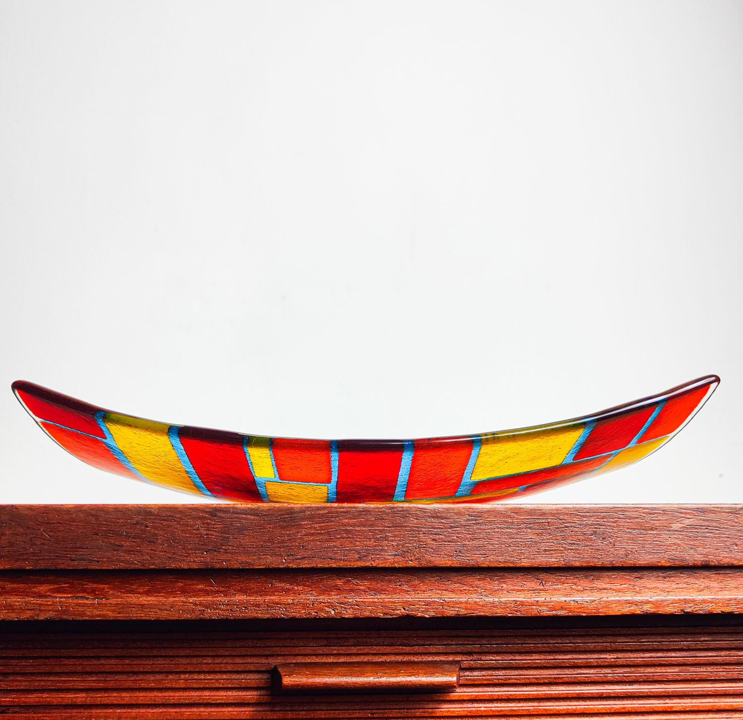 Fused Glass Geometric Mid Century Style Bowl