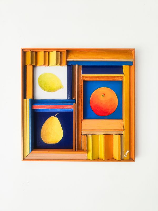 3D Still Life Painting by British Artist Elizabeth M Gould. Titled Fruit Cell