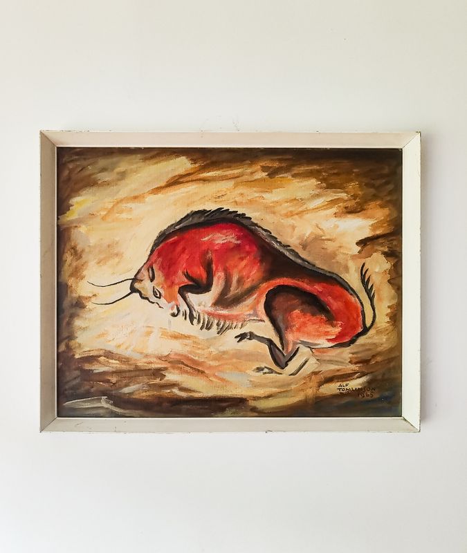 Mid Century 'The Bison' Oil on Board