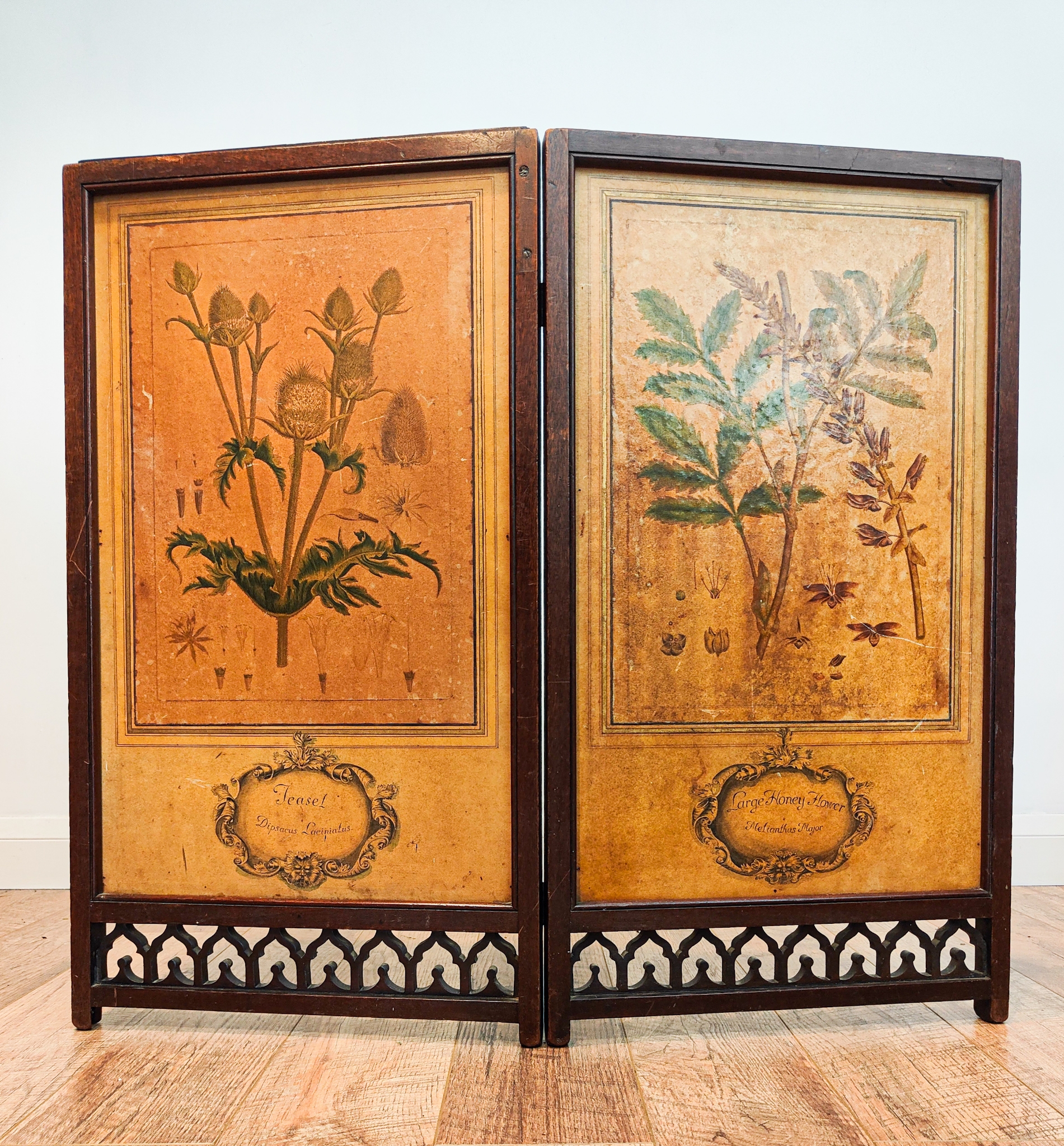 Double sided 18th century mahogany Chippendale Adjustable Folding Fire Screen
