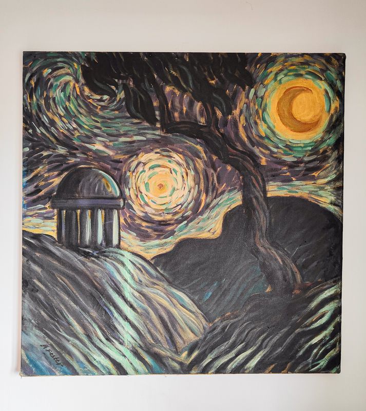 Circa 1970s Canvas Painting in the manner of Van Gogh by A Foster