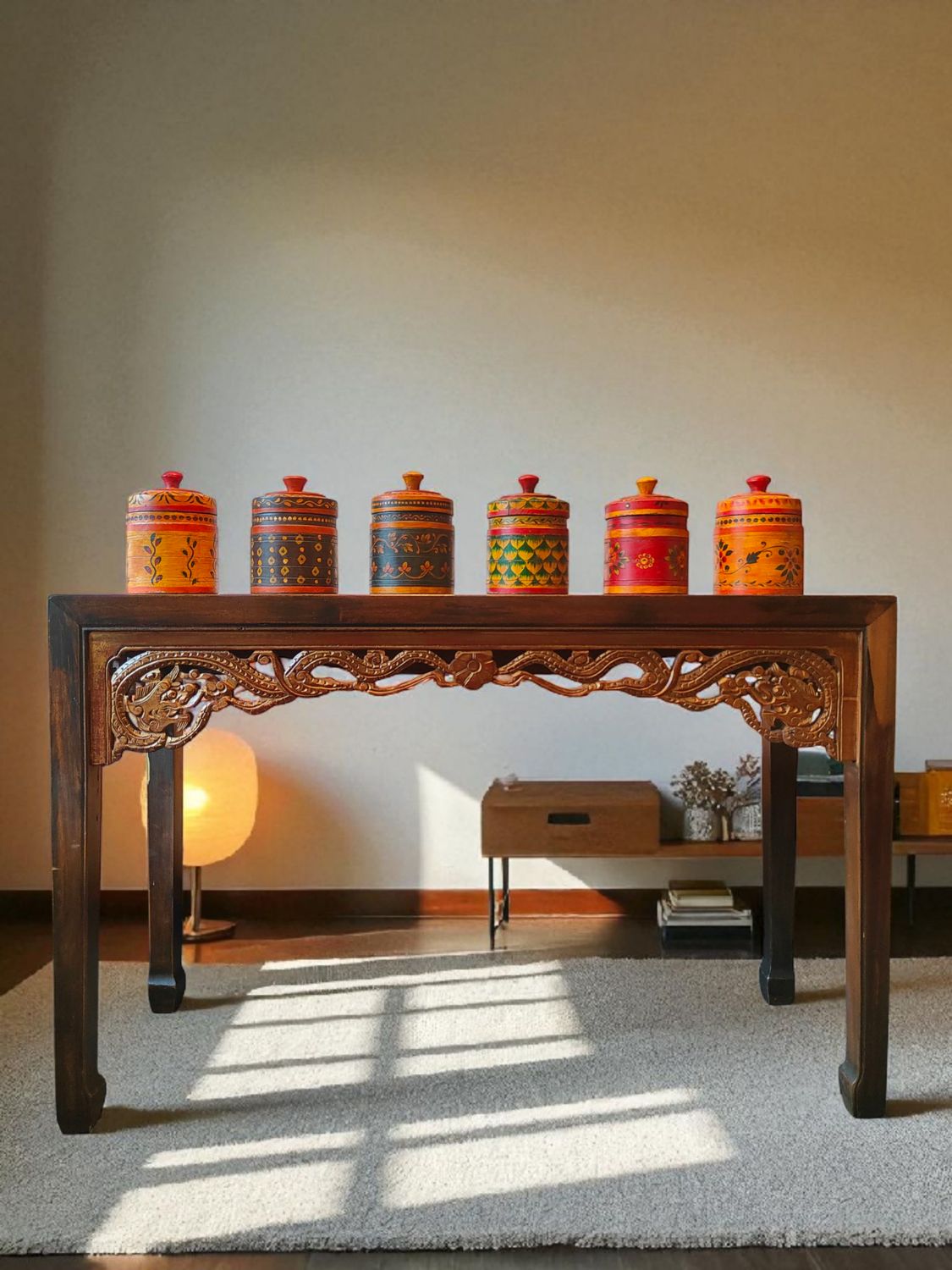 Indian Wooden Hand Painted Spice Boxes