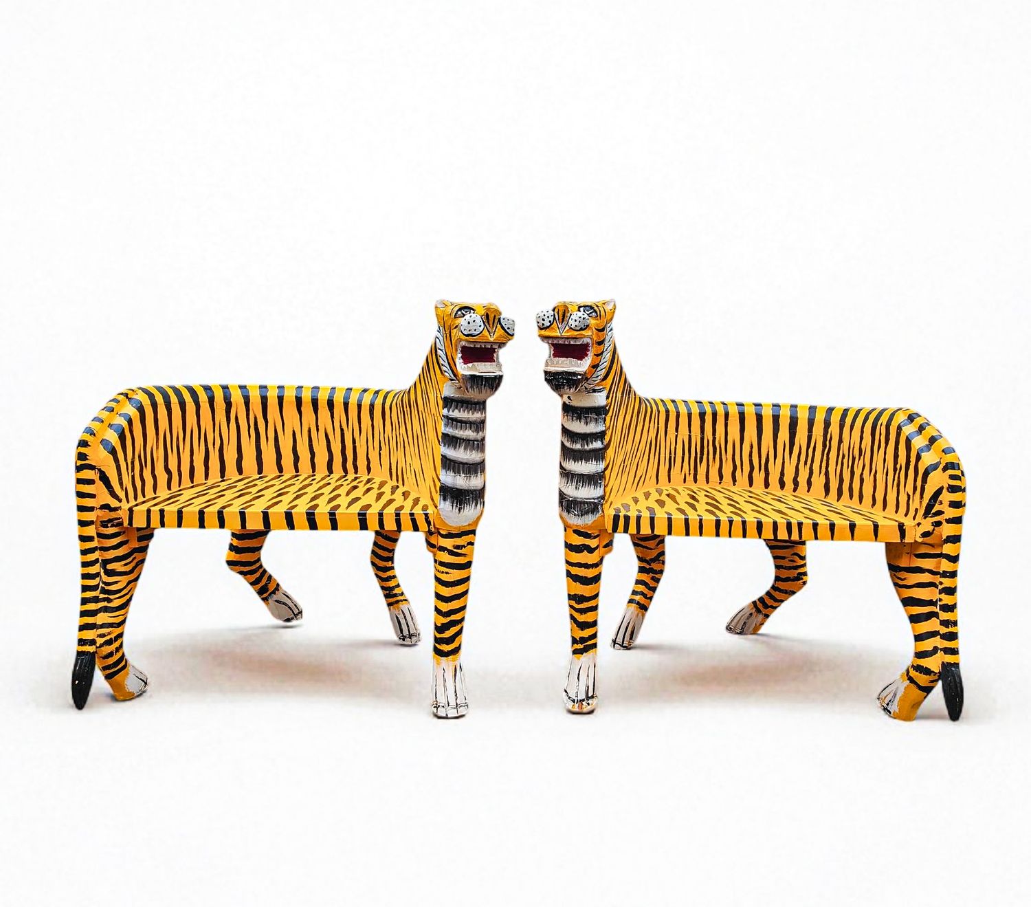 Painted Indian Tiger Throne Chairs