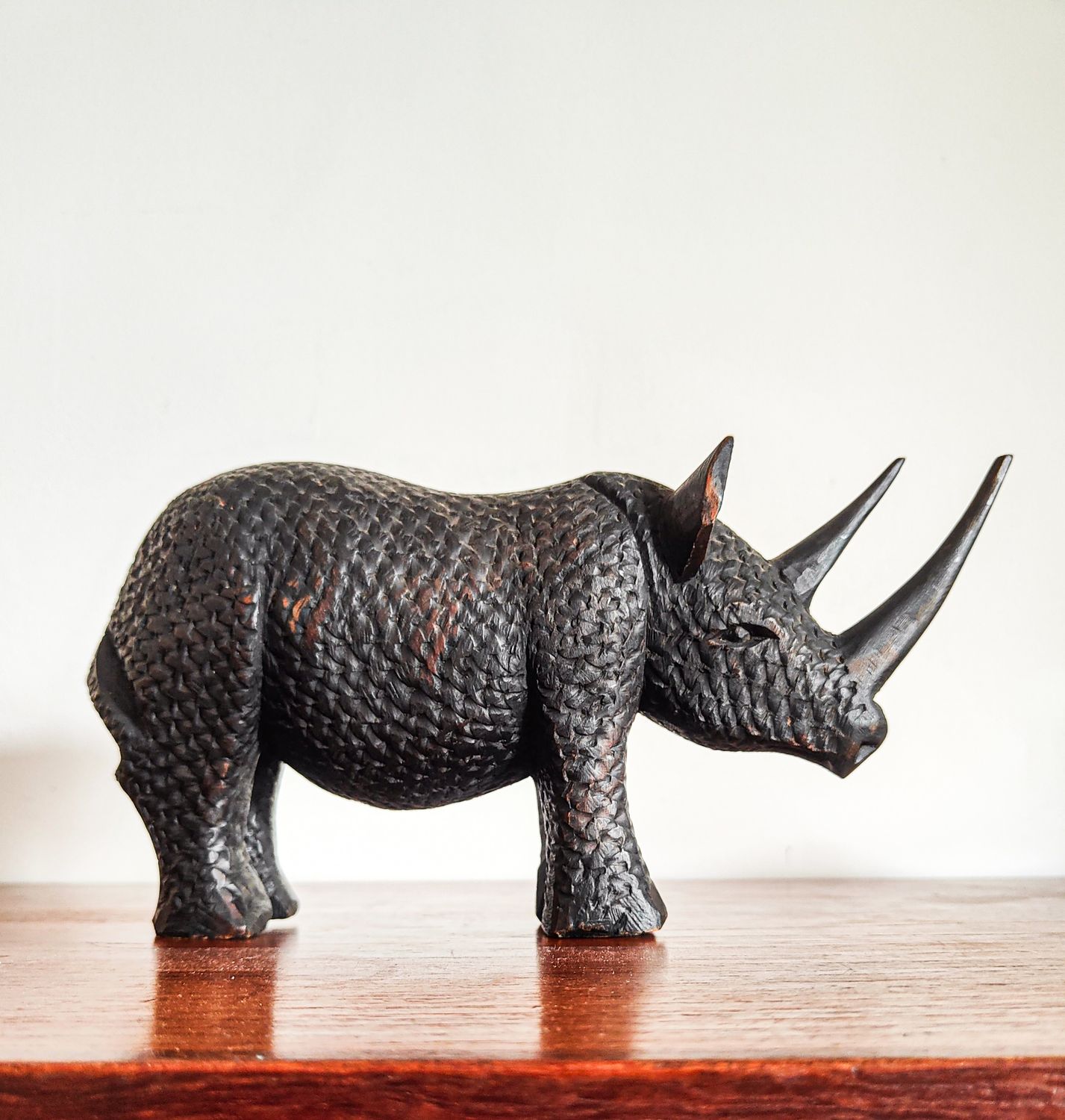 Tramp Art Style African Wooden Carved Rhino