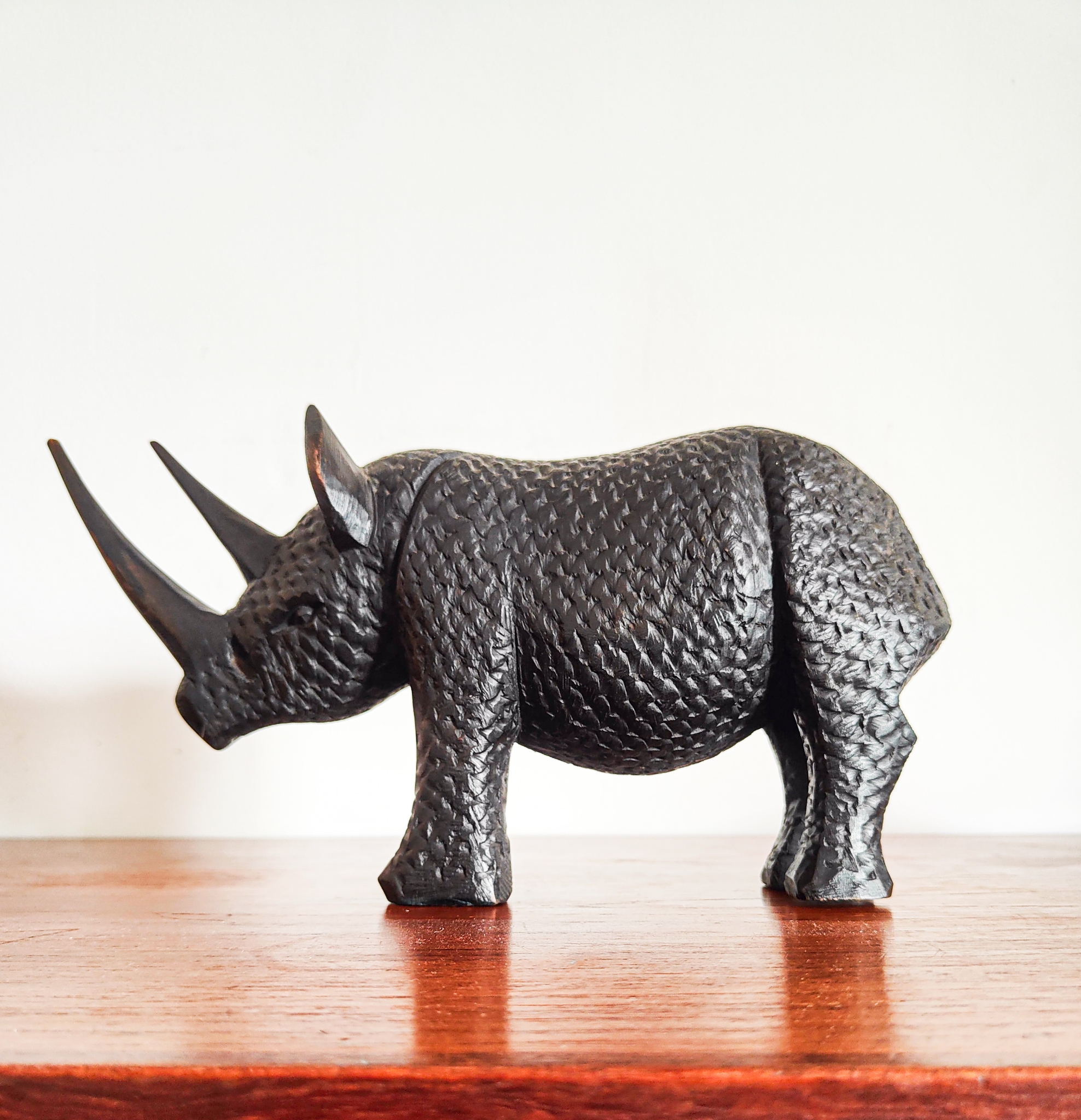 Tramp Art Style African Wooden Carved Rhino