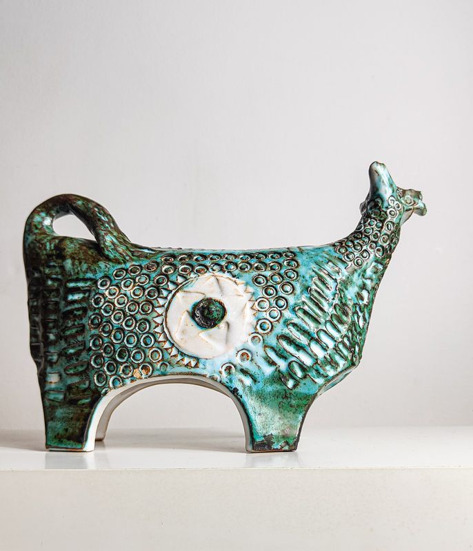 Studio Ceramic Bull Rimini Blue Style 1960s