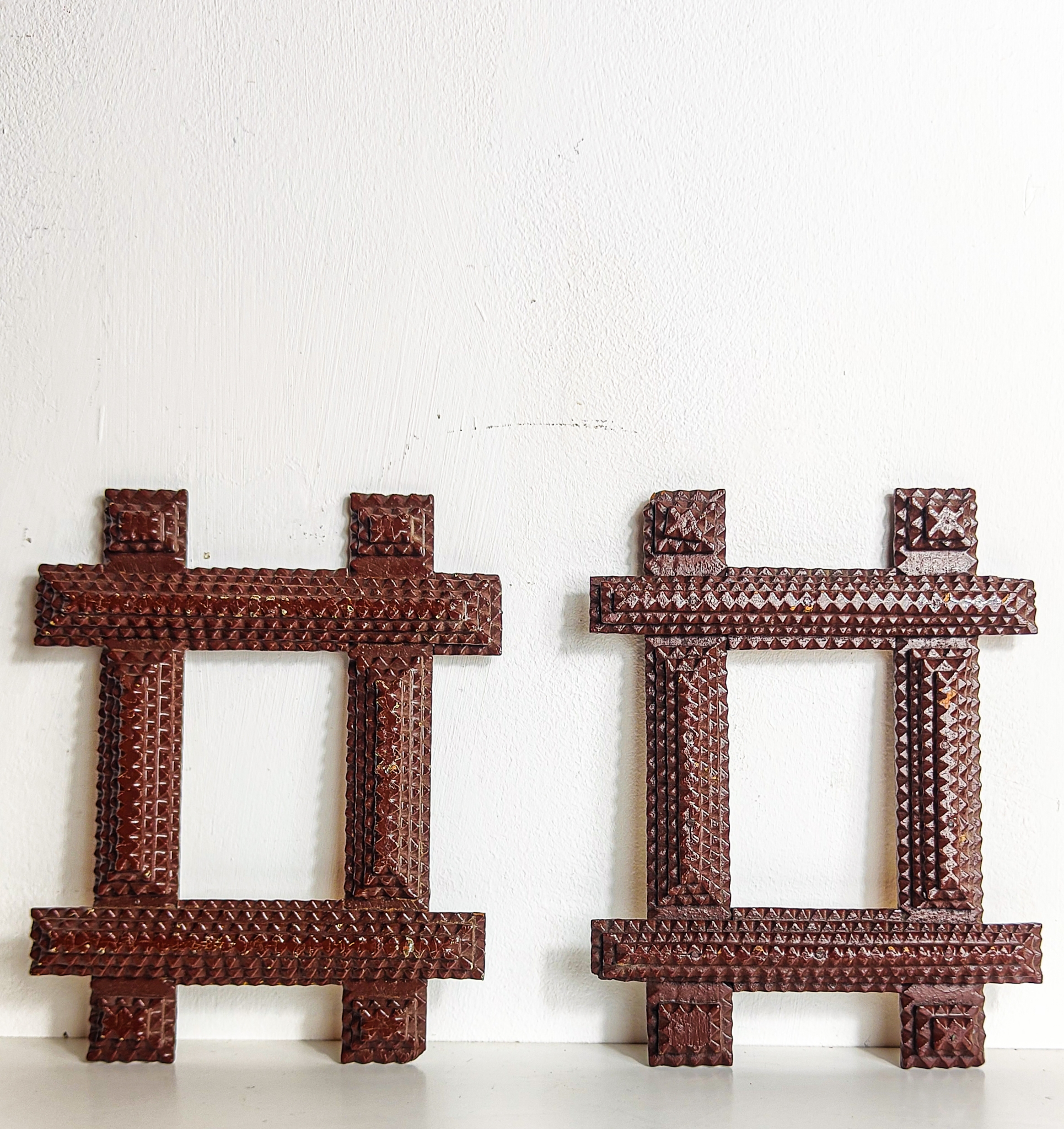 Pair of Vintage Tramp Art Cross-Form Frames / Wall Décor