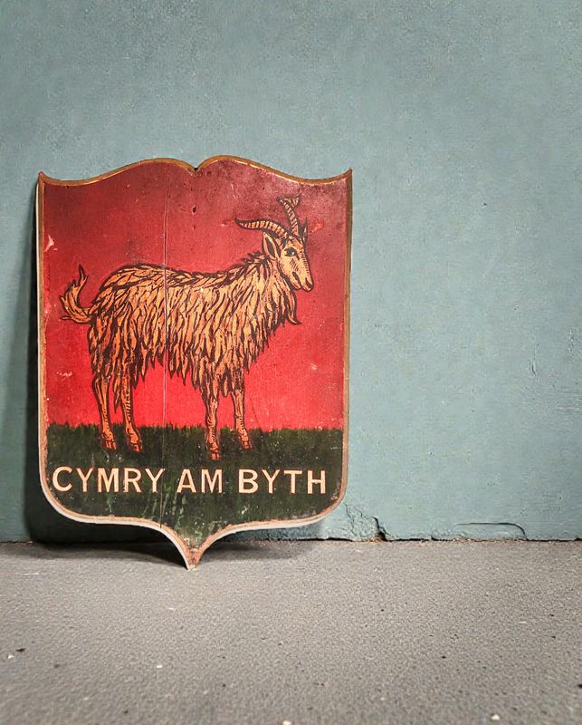 Antique Welsh "Cymry Am Byth" Goat Plaque