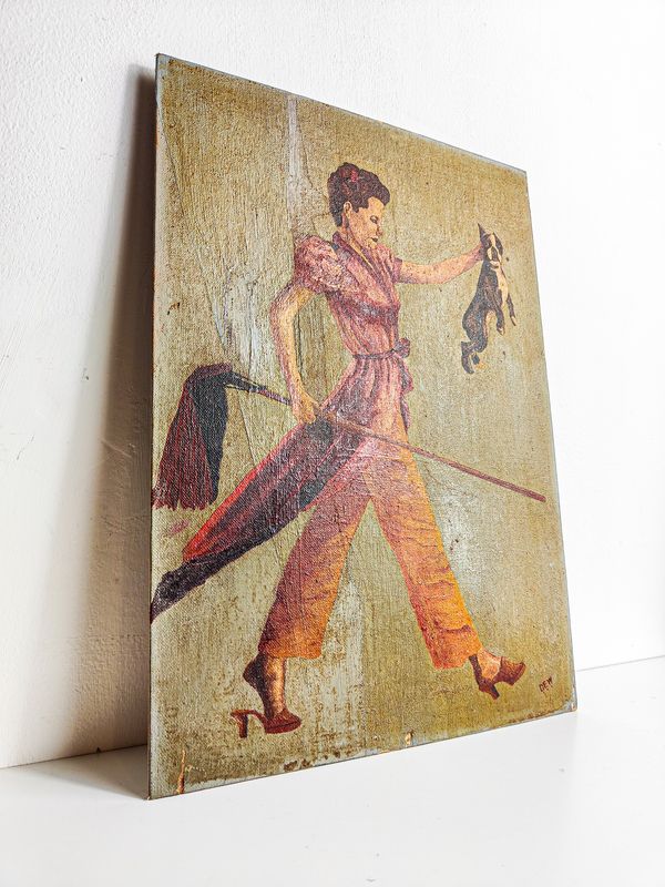 1940s American Oil on Board titled “Bad Dog” Signed Dew.