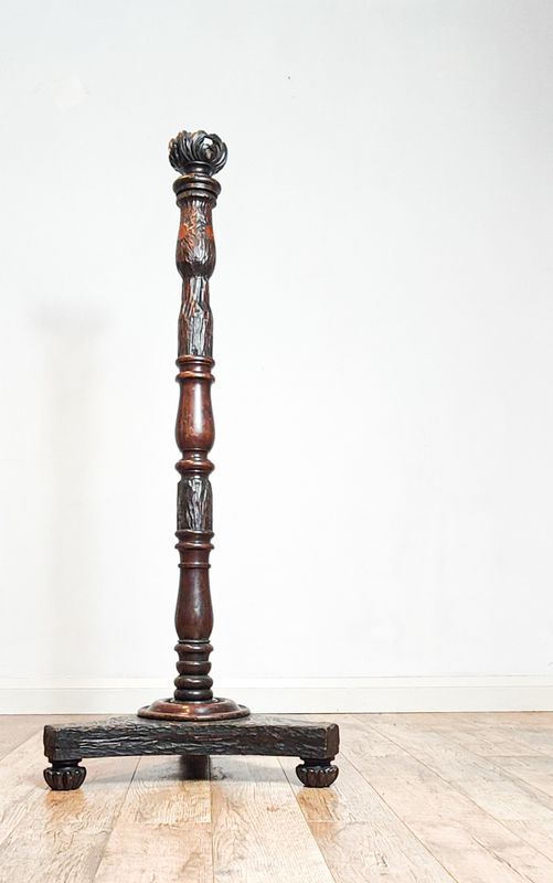 English 19th Century Oak Candlestick Holder/ Floor Lamp