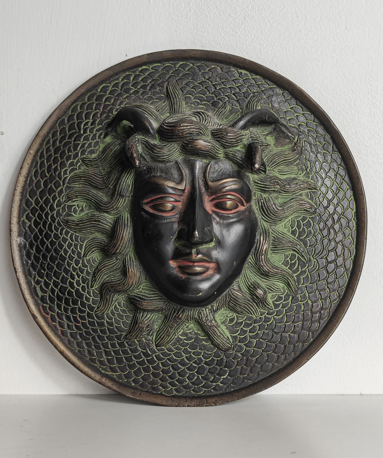The Gorgon's Gaze: Vintage Bronze Medusa Wall Plaque