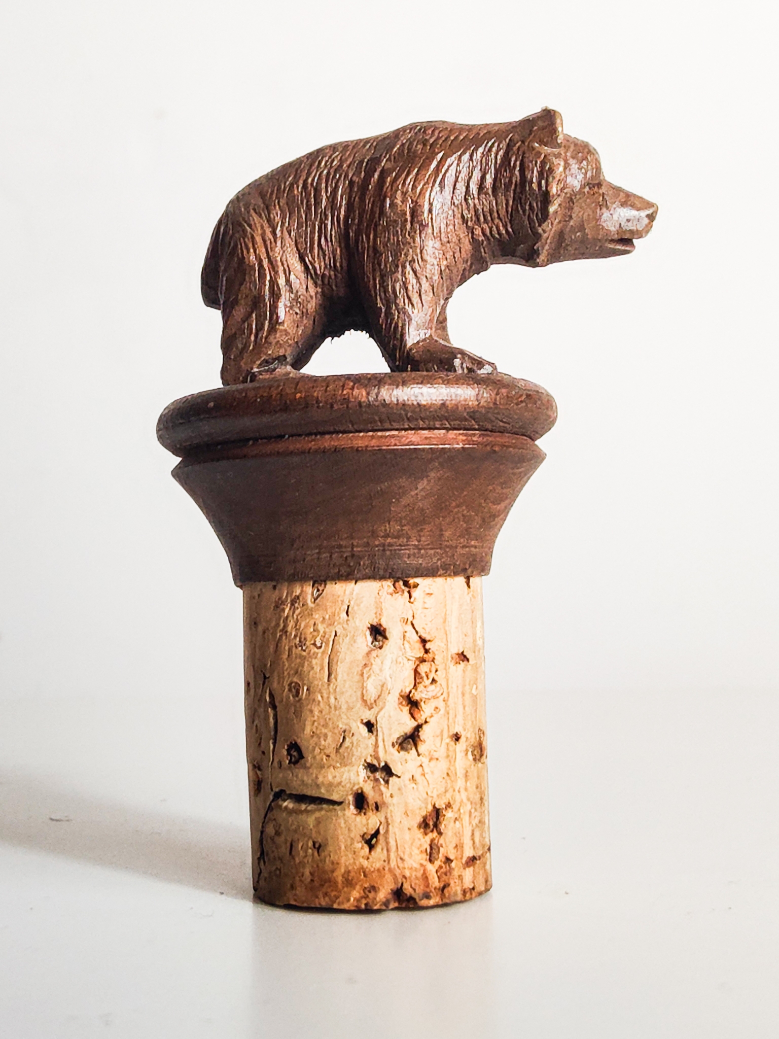 Hand-Carved Black Forest Style Bear Bottle Stopper
