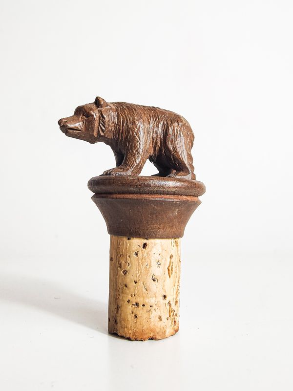 Hand-Carved Black Forest Style Bear Bottle Stopper Hand-Carved Black Forest Style Bear Bottle Stopper